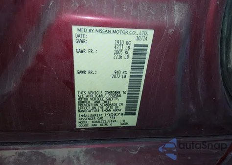 2015 Nissan Altima 2.5 Sv z USA, uszkodzony, nr VIN 1N4AL3AP1FC190879